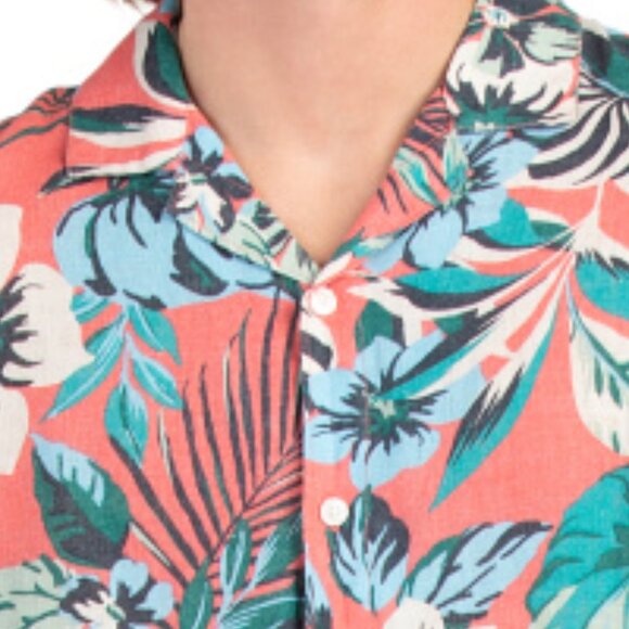 NEW C&C CALIFORNIA Linen Short Sleeve Printed Camp Shirt sugar coral for man 253 - Picture 3 of 6